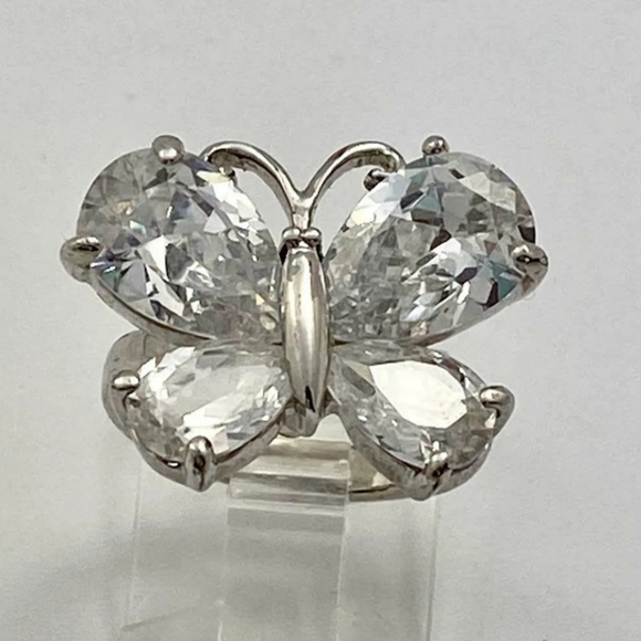 925 stamped Plated clear cz butterfly ring size 6 7 8 9 10 - Picture 4 of 4